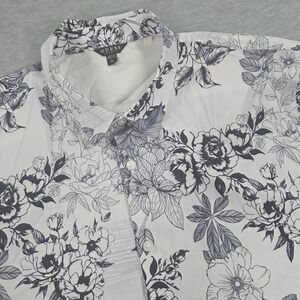 Guess Men XL Floral Sketch Short Sleeve Button Down Shirt White Navy